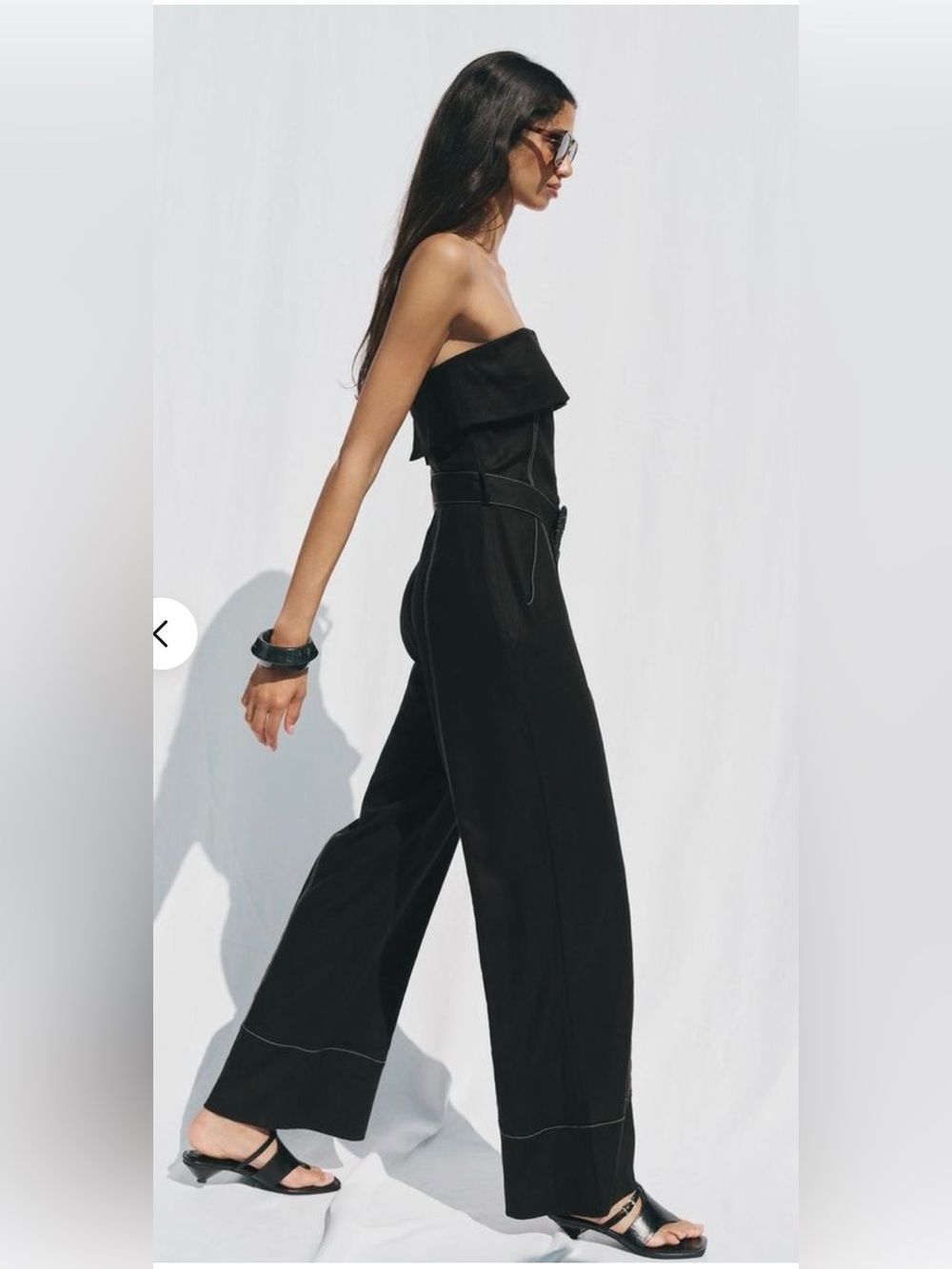 ZARA Black Strapless Linen Blend Belted Jumpsuit size medium - Picture 8 of 16